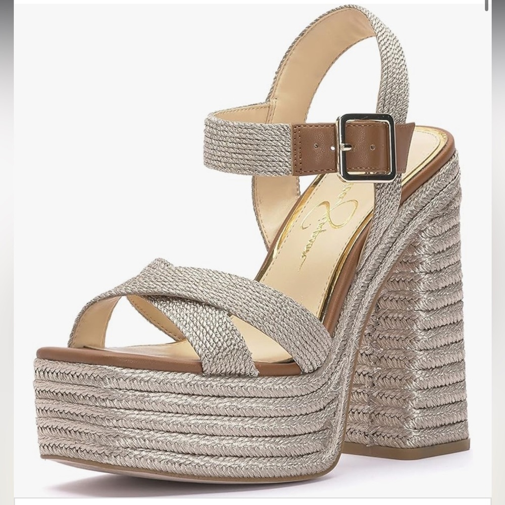 Jessica Simpson Silver Braided Platform Sandal with Ankle Buckle